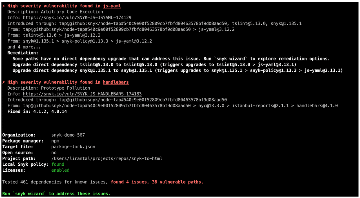 Snyk-test-output