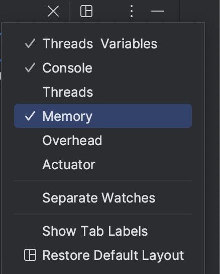 Enable the memory view to track all objects in memory and see a full list in the watch area.