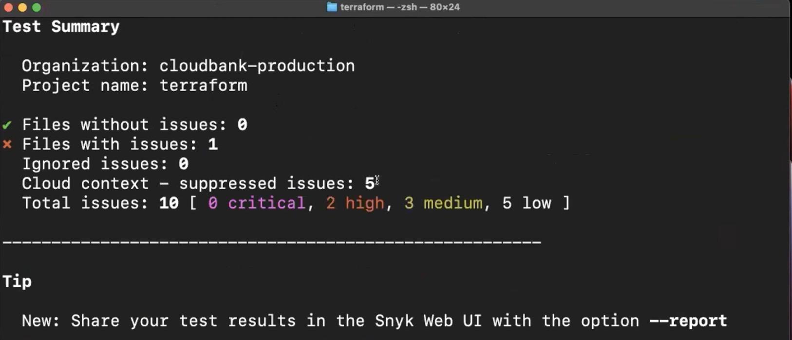 Snyk Cloud takes into account your cloud account settings and auto-supresses IaC issues that are mitigated by those settings